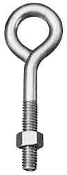 Made in USA - #10-24, Zinc-Plated Finish, Steel Wire Turned Open Eye Bolt - 1-1/4" Thread Length, 5/16" ID, 1-3/8" Shank Length - Top Tool & Supply