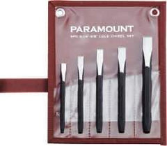 Paramount - 5 Piece Cold Chisel Set - 5-1/8, 5-3/8, 5-9/16, 6 & 6-3/4" OAL, Sizes Included 5/16 to 5/8" - Top Tool & Supply