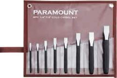 Paramount - 8 Piece Cold Chisel Set - 5, 5-1/8, 5-3/8, 5-9/16, 6, 6-3/4, 6-7/8 & 8" OAL, Sizes Included 1/4 to 7/8" - Top Tool & Supply