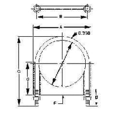 Made in USA - 3/8-16 UNC, Round U Bolt Clamp with Clamping/Guillotine Mount for 5" Pipe - 1-1/2" Thread Length, 5-1/2" Wide, Grade C-1018, Grade 2 (Nut) Steel - Top Tool & Supply