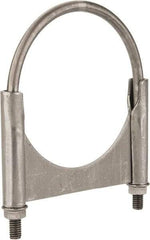 Made in USA - 3/8-16 UNC, Round U Bolt Clamp with Clamping/Guillotine Mount for 4-1/2" Pipe - 1-1/2" Thread Length, 5" Wide, Grade C-1018, Grade 2 (Nut) Steel - Top Tool & Supply