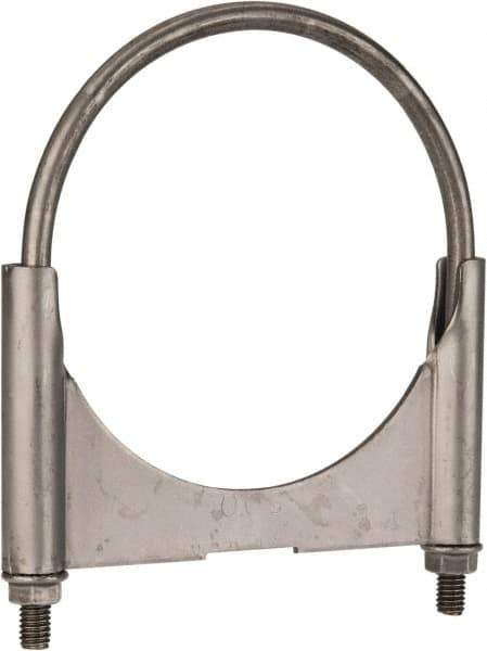 Made in USA - 3/8-16 UNC, Round U Bolt Clamp with Clamping/Guillotine Mount for 5" Pipe - 1-1/2" Thread Length, 5-1/2" Wide, Grade C-1018, Grade 2 (Nut) Steel - Top Tool & Supply