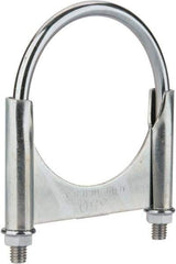 Made in USA - 3/8-16 UNC, Round U Bolt Clamp with Clamping/Guillotine Mount for 3-1/2" Pipe - 1-1/2" Thread Length, 4" Wide, Grade C-1018, Grade 2 (Nut) Steel - Top Tool & Supply