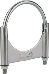 Made in USA - 3/8-16 UNC, Round U Bolt Clamp with Clamping/Guillotine Mount for 4-7/16" Pipe - 1-1/2" Thread Length, Grade C-1018, Grade 2 (Nut) Steel - Top Tool & Supply