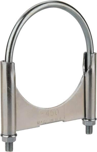 Made in USA - 3/8-16 UNC, Round U Bolt Clamp with Clamping/Guillotine Mount for 4-1/2" Pipe - 1-1/2" Thread Length, 5" Wide, Grade C-1018, Grade 2 (Nut) Steel - Top Tool & Supply