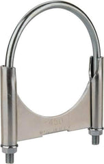 Made in USA - 3/8-16 UNC, Round U Bolt Clamp with Clamping/Guillotine Mount for 4-1/2" Pipe - 1-1/2" Thread Length, 5" Wide, Grade C-1018, Grade 2 (Nut) Steel - Top Tool & Supply