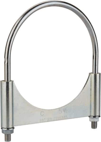 Made in USA - 3/8-16 UNC, Round U Bolt Clamp with Clamping/Guillotine Mount for 5-1/2" Pipe - 1-1/2" Thread Length, 6" Wide, Grade C-1018, Grade 2 (Nut) Steel - Top Tool & Supply