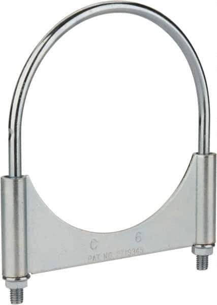 Made in USA - 3/8-16 UNC, Round U Bolt Clamp with Clamping/Guillotine Mount for 6" Pipe - 1-1/2" Thread Length, 6-1/2" Wide, Grade C-1018, Grade 2 (Nut) Steel - Top Tool & Supply