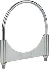 Made in USA - 3/8-16 UNC, Round U Bolt Clamp with Clamping/Guillotine Mount for 6" Pipe - 1-1/2" Thread Length, 6-1/2" Wide, Grade C-1018, Grade 2 (Nut) Steel - Top Tool & Supply