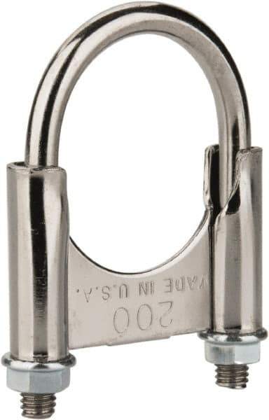 Made in USA - 3/8-16 UNC, Round U Bolt Clamp with Clamping/Guillotine Mount for 2" Pipe - 1-1/2" Thread Length, 2-1/2" Wide, Grade C-1018, Grade 2 (Nut) Steel - Top Tool & Supply