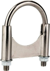 Made in USA - 3/8-16 UNC, Round U Bolt Clamp with Clamping/Guillotine Mount for 2-1/4" Pipe - 1-1/2" Thread Length, 2-3/4" Wide, Grade C-1018, Grade 2 (Nut) Steel - Top Tool & Supply