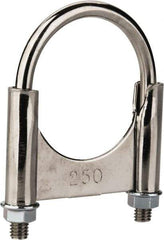 Made in USA - 3/8-16 UNC, Round U Bolt Clamp with Clamping/Guillotine Mount for 2-1/2" Pipe - 1-1/2" Thread Length, 3" Wide, Grade C-1018, Grade 2 (Nut) Steel - Top Tool & Supply