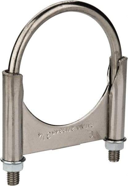 Made in USA - 3/8-16 UNC, Round U Bolt Clamp with Clamping/Guillotine Mount for 3-1/4" Pipe - 1-1/2" Thread Length, 3-3/4" Wide, Grade C-1018, Grade 2 (Nut) Steel - Top Tool & Supply