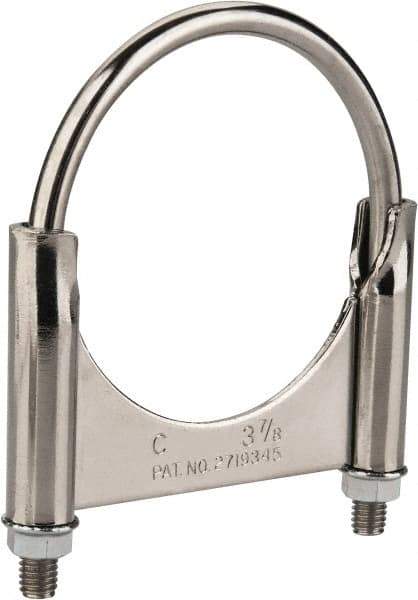 Made in USA - 3/8-16 UNC, Round U Bolt Clamp with Clamping/Guillotine Mount for 3-7/8" Pipe - 1-1/2" Thread Length, 4-1/4" Wide, Grade C-1018, Grade 2 (Nut) Steel - Top Tool & Supply