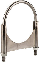 Made in USA - 3/8-16 UNC, Round U Bolt Clamp with Clamping/Guillotine Mount for 4" Pipe - 1-1/2" Thread Length, 4-1/2" Wide, Grade C-1018, Grade 2 (Nut) Steel - Top Tool & Supply