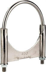 Made in USA - 3/8-16 UNC, Round U Bolt Clamp with Clamping/Guillotine Mount for 4-1/2" Pipe - 1-1/2" Thread Length, 5" Wide, Grade C-1018, Grade 2 (Nut) Steel - Top Tool & Supply