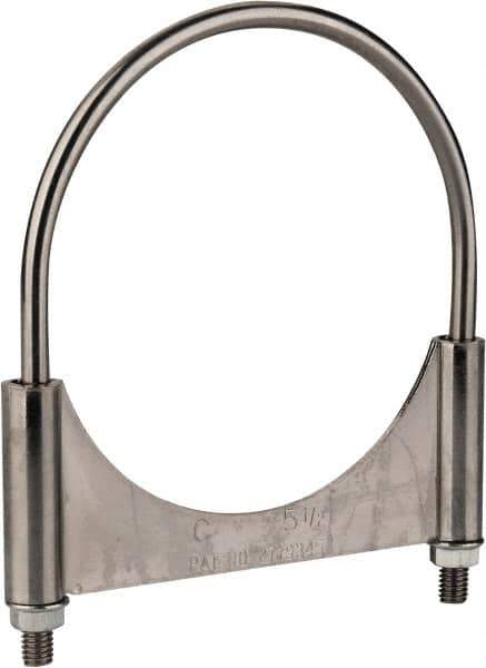 Made in USA - 3/8-16 UNC, Round U Bolt Clamp with Clamping/Guillotine Mount for 5-1/2" Pipe - 1-1/2" Thread Length, 6" Wide, Grade C-1018, Grade 2 (Nut) Steel - Top Tool & Supply