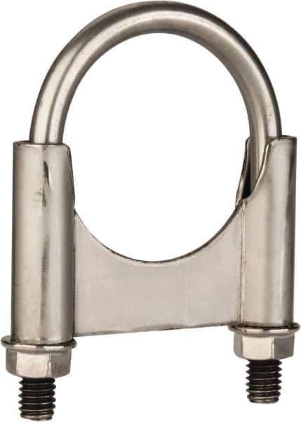 Made in USA - 3/8-16 UNC, Round U Bolt Clamp with Clamping/Guillotine Mount for 2" Pipe - 1-1/2" Thread Length, 2-1/2" Wide, Grade 304, Grade 2 (Nut) Stainless Steel - Top Tool & Supply