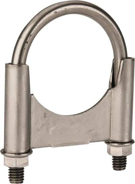 Made in USA - 3/8-16 UNC, Round U Bolt Clamp with Clamping/Guillotine Mount for 2-1/4" Pipe - 1-1/2" Thread Length, 2-3/4" Wide, Grade 304, Grade 2 (Nut) Stainless Steel - Top Tool & Supply