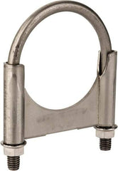 Made in USA - 3/8-16 UNC, Round U Bolt Clamp with Clamping/Guillotine Mount for 2-3/4" Pipe - 1-1/2" Thread Length, 3-1/4" Wide, Grade 304, Grade 2 (Nut) Stainless Steel - Top Tool & Supply