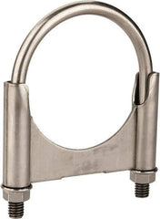 Made in USA - 3/8-16 UNC, Round U Bolt Clamp with Clamping/Guillotine Mount for 3" Pipe - 1-1/2" Thread Length, 3-1/2" Wide, Grade 304, Grade 2 (Nut) Stainless Steel - Top Tool & Supply