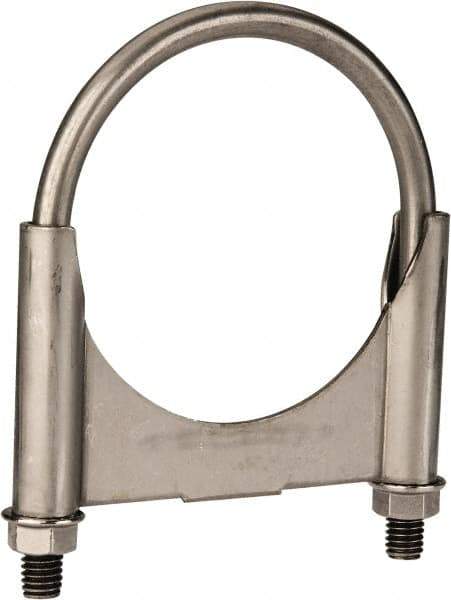 Made in USA - 3/8-16 UNC, Round U Bolt Clamp with Clamping/Guillotine Mount for 3-1/4" Pipe - 1-1/2" Thread Length, 3-3/4" Wide, Grade 304, Grade 2 (Nut) Stainless Steel - Top Tool & Supply