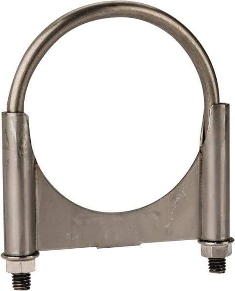 Made in USA - 3/8-16 UNC, Round U Bolt Clamp with Clamping/Guillotine Mount for 3-1/2" Pipe - 1-1/2" Thread Length, 4" Wide, Grade 304, Grade 2 (Nut) Stainless Steel - Top Tool & Supply