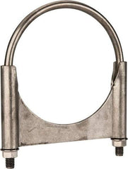 Made in USA - 3/8-16 UNC, Round U Bolt Clamp with Clamping/Guillotine Mount for 4-1/2" Pipe - 1-1/2" Thread Length, 5" Wide, Grade 304, Grade 2 (Nut) Stainless Steel - Top Tool & Supply