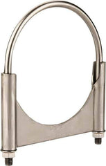 Made in USA - 3/8-16 UNC, Round U Bolt Clamp with Clamping/Guillotine Mount for 5" Pipe - 1-1/2" Thread Length, 5-1/2" Wide, Grade 304, Grade 2 (Nut) Stainless Steel - Top Tool & Supply