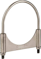 Made in USA - 3/8-16 UNC, Round U Bolt Clamp with Clamping/Guillotine Mount for 5-1/2" Pipe - 1-1/2" Thread Length, 6" Wide, Grade 304, Grade 2 (Nut) Stainless Steel - Top Tool & Supply