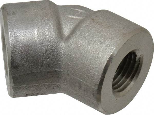 Merit Brass - 1/4" Grade 304/304L Stainless Steel Pipe 45° Elbow - FNPT x FNPT End Connections, 3,000 psi - Top Tool & Supply