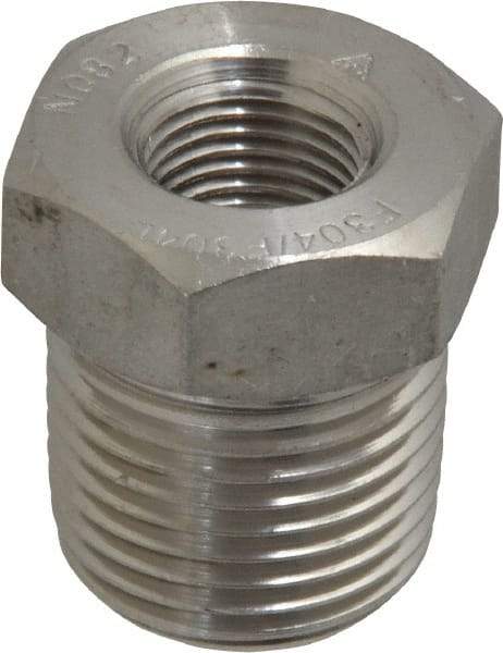 Merit Brass - 3/8 x 1/8" Grade 304/304L Stainless Steel Pipe Hex Bushing - MNPT x FNPT End Connections, 3,000 psi - Top Tool & Supply