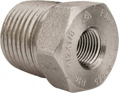 Merit Brass - 1/2 x 1/8" Grade 304/304L Stainless Steel Pipe Hex Bushing - MNPT x FNPT End Connections, 3,000 psi - Top Tool & Supply