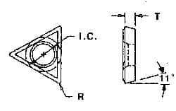 Everede Tool - TPGH231 Grade CV6 Carbide Boring Insert - TiN Finish, 60° Triangle, 11° Relief Angle, 1/4" Inscr Circle, 3/32" Thick, 1/32" Corner Radius - Top Tool & Supply