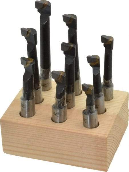 Interstate - 5/16 to 7/16" Min Diam, 3/4 to 2-1/4" Max Depth, 3/8" Shank Diam, 2 to 3-15/16" OAL Boring Bar Set - C2 Carbide Tipped, Bright Finish, Right Hand Cut, 9 Piece Set - Exact Industrial Supply