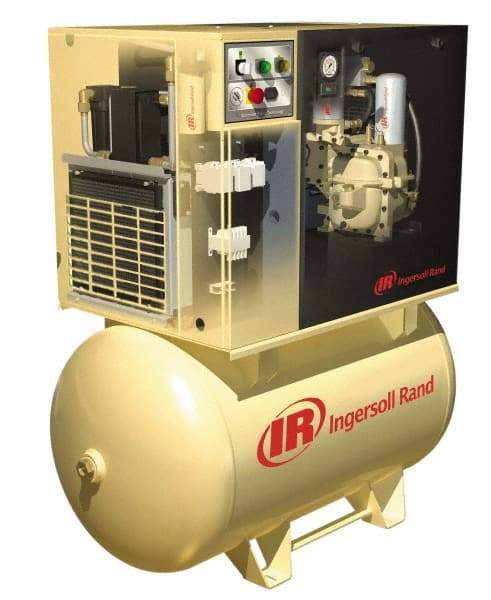 Ingersoll-Rand - 7.5 hp, 80 Gal Stationary Electric Horizontal Screw Air Compressor - Single Phase, 125 Max psi, 27 CFM, 230 Volt - Top Tool & Supply