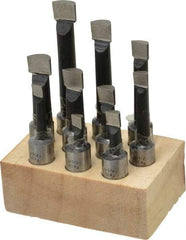 Interstate - 1/4 to 1/2" Min Diam, 3/4 to 2-1/2" Max Depth, 1/2" Shank Diam, 2-5/16 to 3-7/8" OAL Boring Bar Set - M35 Cobalt, Bright Finish, Right Hand Cut, 10 Piece Set - Exact Industrial Supply