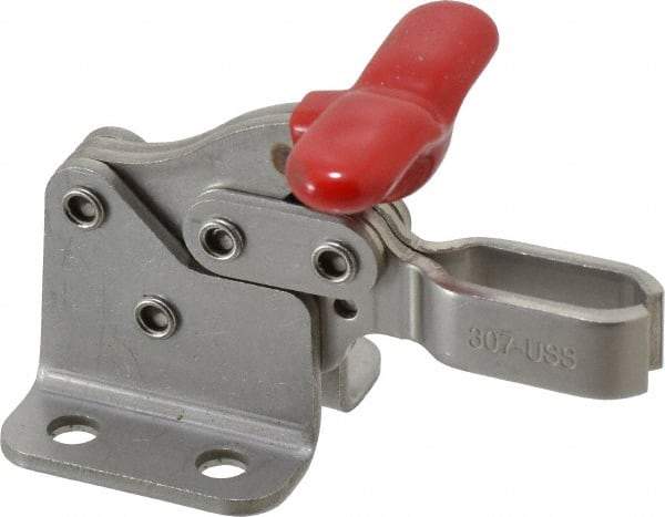 De-Sta-Co - 350 Lb Holding Capacity, Horizontal Handle, Manual Hold Down Toggle Clamp - 173° Handle Movement, 92° Bar Opening, U-Bar, Flanged Base, Electro-Plated Zinc, Stainless Steel - Top Tool & Supply