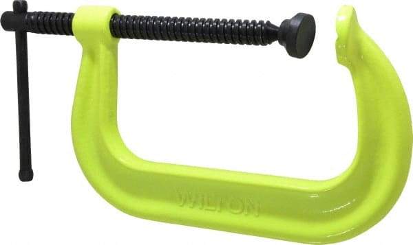 Wilton - Regular-Duty 6-1/16" Max Opening, 4-1/8" Throat Depth, Forged Steel Standard C-Clamp - 6,600 Lb Capacity, 0" Min Opening, Deep Throat, Alloy Steel Screw - Top Tool & Supply