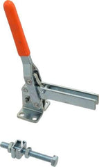 Lapeer - 200 Lb Holding Capacity, Vertical Handle, Manual Hold Down Toggle Clamp - 60° Handle Movement, 110° Bar Opening, U-Bar, Flanged Base, Carbon Steel - Top Tool & Supply