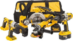 DeWALT - 17 Piece 18 Volt Cordless Tool Combination Kit - Includes 1/4" Impact Driver, 6-1/2" Circular Saw, Cut-Off Tool, Reciprocating Saw, 1/2" Hammer Drill, Battery Included - Top Tool & Supply