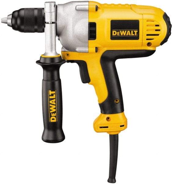 DeWALT - 1/2" Keyless Chuck, 0 to 1,250 RPM, Mid-Handle Grip Electric Drill - 10 Amps, Reversible, Includes 360° Locking Side Handle with Soft Grip - Top Tool & Supply