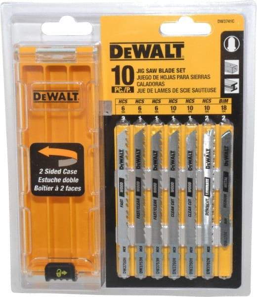 DeWALT - 10 Piece, 3" to 4" Long, 6 to 18 Teeth per Inch, Bi-Metal and High Carbon Steel Jig Saw Blade Set - T-Shank - Top Tool & Supply