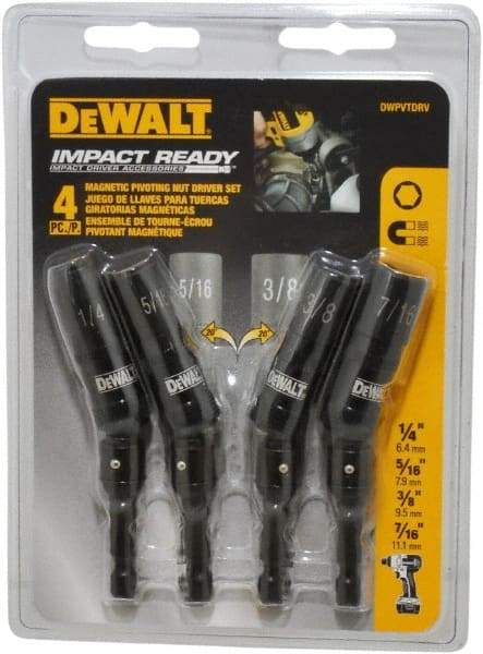 DeWALT - 4 Piece, Magnetic Nutsetter - 1/4 to 7/16" Hex, 1/4" Hex Drive - Top Tool & Supply