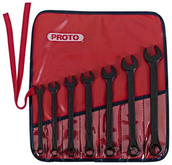 Proto - 7 Piece, 3/8" to 3/4", 12 Point Combination Wrench Set - Inch Measurement Standard, Black Oxide Finish, Comes in Nylon Roll - Top Tool & Supply