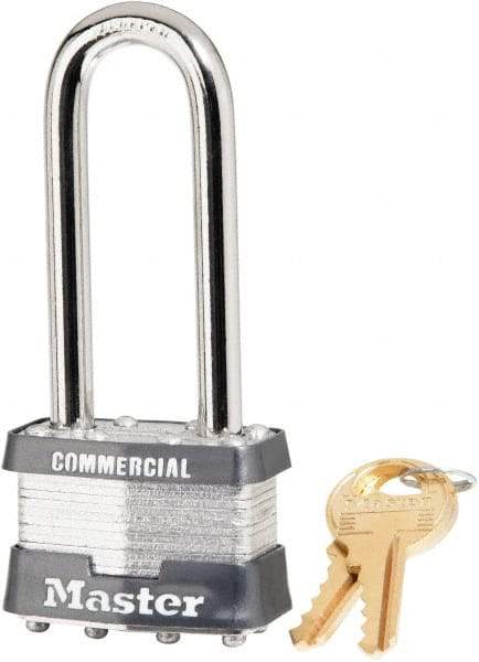 Master Lock - 2-1/2" Shackle Clearance, Keyed Alike Laminated Steel Padlock - 5/16" Shackle Diam, Steel - Top Tool & Supply