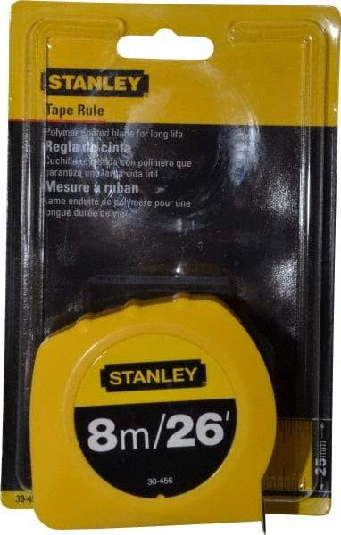 Stanley - 26' x 1" Yellow Blade Tape Measure - 1/32 & 1/16" & 1mm Graduation, Inch/Metric Graduation Style, Yellow Case - Top Tool & Supply