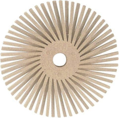 3M - 3" 120 Grit Ceramic Tapered Disc Brush - Fine Grade, Plain Hole Connector, 1" Trim Length, 0.37" Arbor Hole - Top Tool & Supply