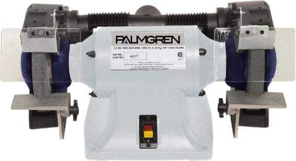 Palmgren - 8" Wheel Diam x 1" Wheel Width, 3/4 hp Grinder - 5/8" Arbor Hole Diam, 1 Phase, 3,450 Max RPM, 120/240 Volts - Top Tool & Supply