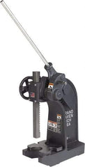 Dake - 1-1/2" Ram, 7-3/4" Throat Depth, 6 Ton Manual Arbor Press - 14" Max Work Height x 15-1/2" Max Work Width, Compound Leverage, 66:1 Leverage Ratio, 8-1/4" Base Width x 20" Base Depth - Top Tool & Supply